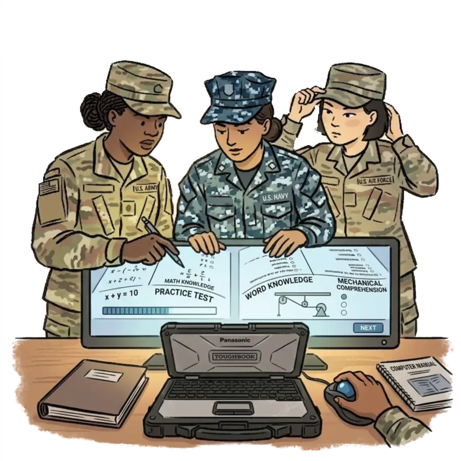 Recruits studying together for the ASVAB
